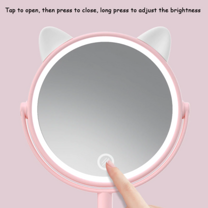 Makeup led mirror pink cat ear design