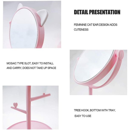 Makeup led mirror pink cat ear design