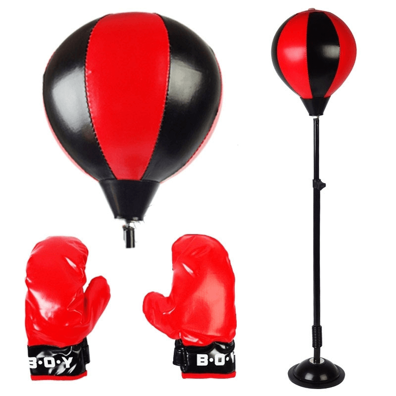 Children boxing punch bag with gloves