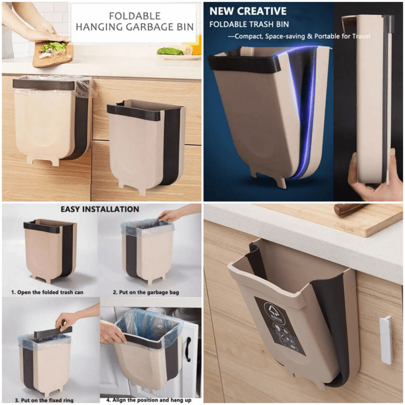 Foldable cabinet trash bin travel size