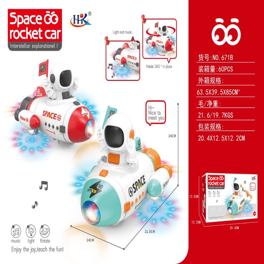BATTERY OPERATED SPACE ROCKET CAR WITH LIGHT SOUNDS.