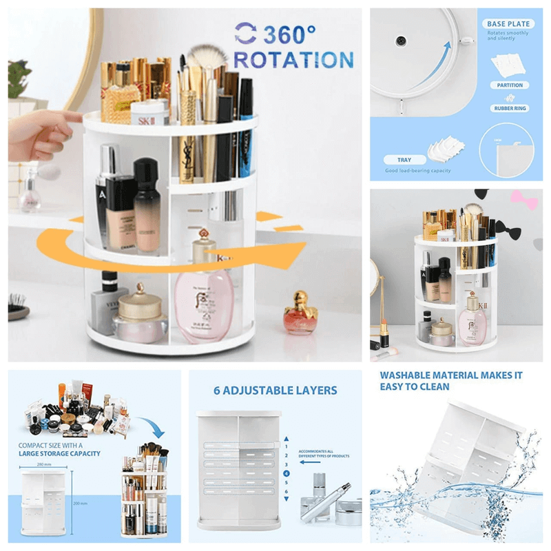 Diy 360 ​​swivel makeup organizer vanity shelf
