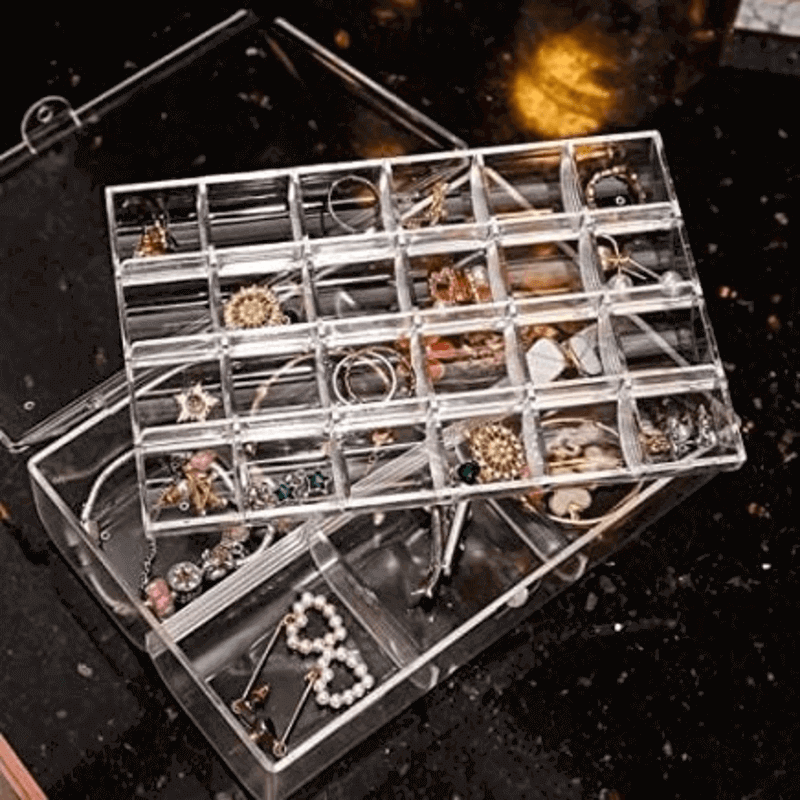 2 layer acrylic grid jewelry organizer