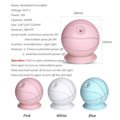 Rotatable basketball shaped air humidifier 240ml