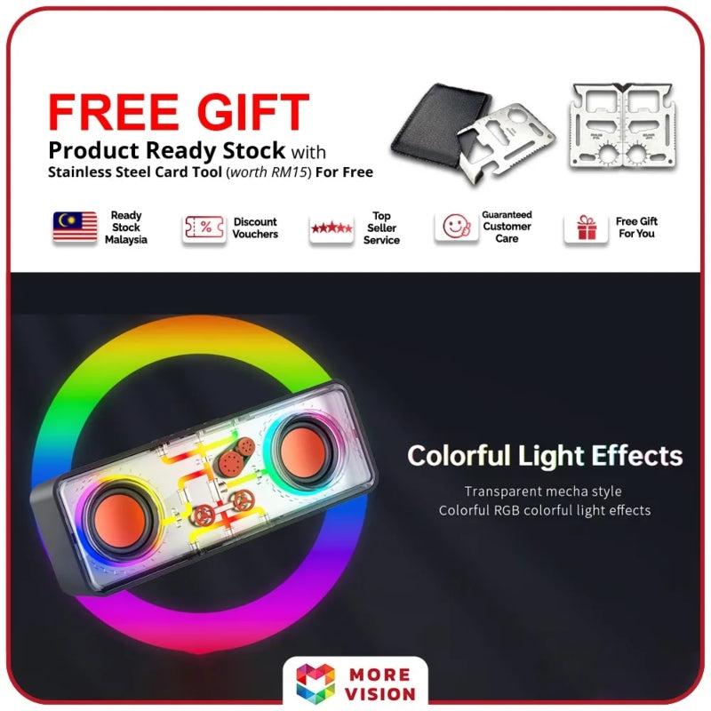 Led wireless 3d surround bass double transparent portable speaker