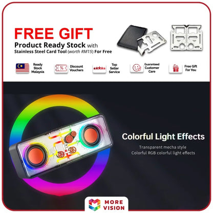 Led wireless 3d surround bass double transparent portable speaker