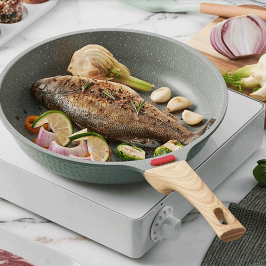 Nonstick frying pan with wooden handle
