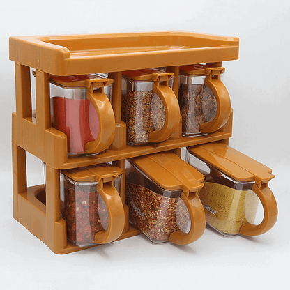 Spice rack tier set with 6 spice jars