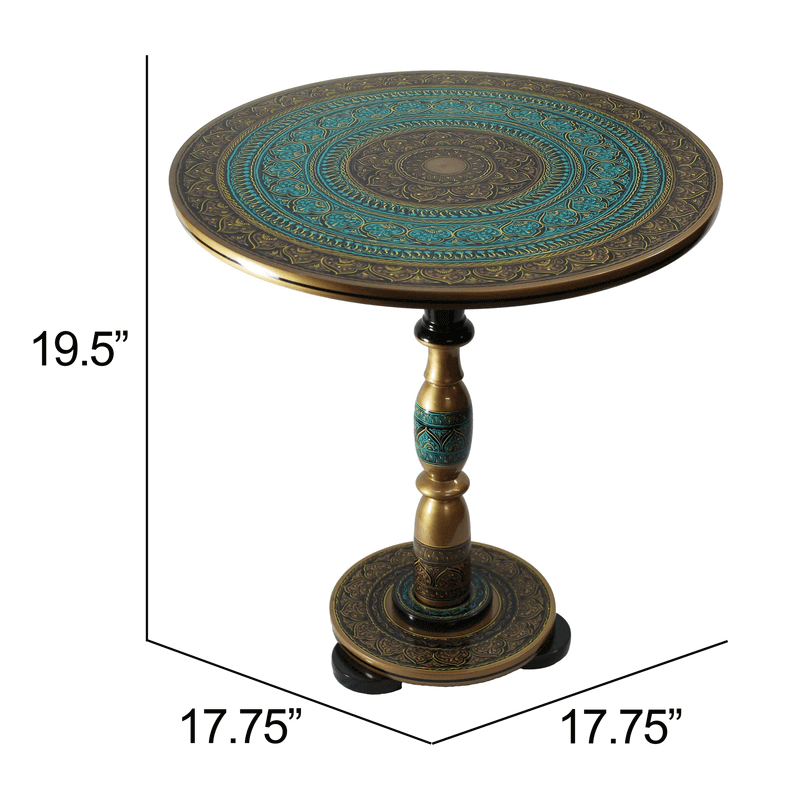 Natural rosewood round accent table turquoise