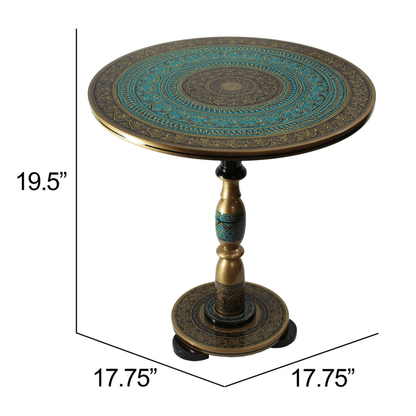 Natural rosewood round accent table turquoise
