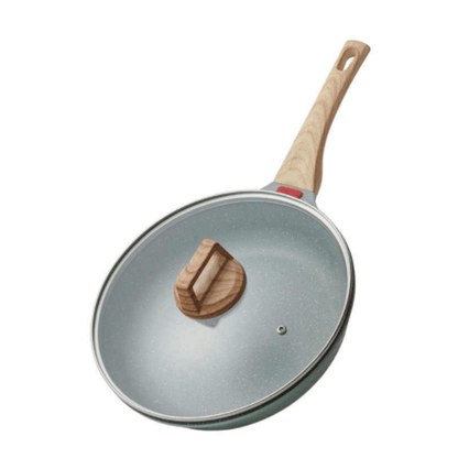 Nonstick frying pan with wooden handle