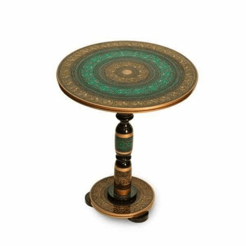 Natural rosewood round accent table turquoise