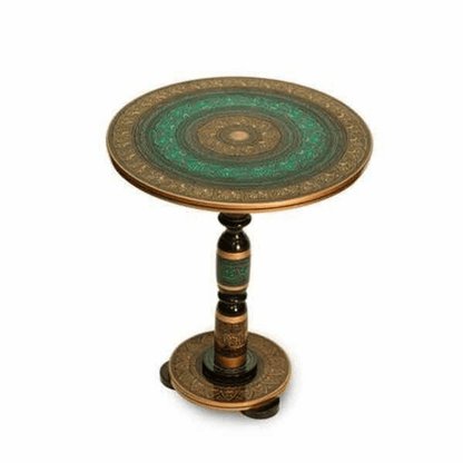Natural rosewood round accent table turquoise