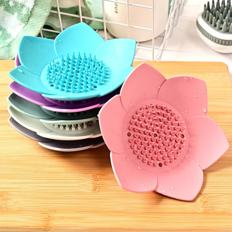 Silicone flower shape drain soap holder