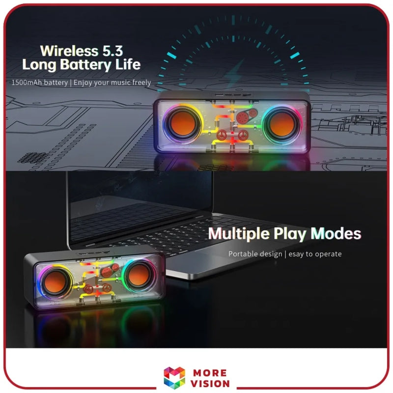Led wireless 3d surround bass double transparent portable speaker