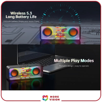 Led wireless 3d surround bass double transparent portable speaker
