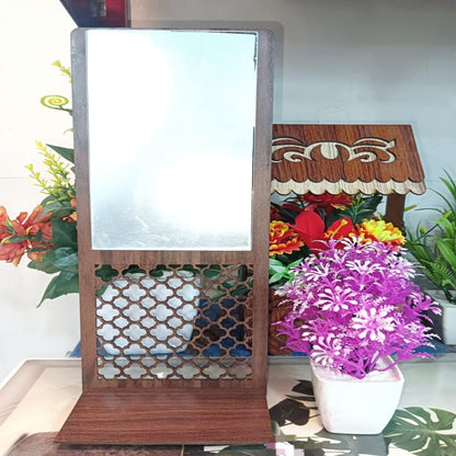 Wooden Frame Acrylic Mirror Shelf  With 1 Pc of flower pot