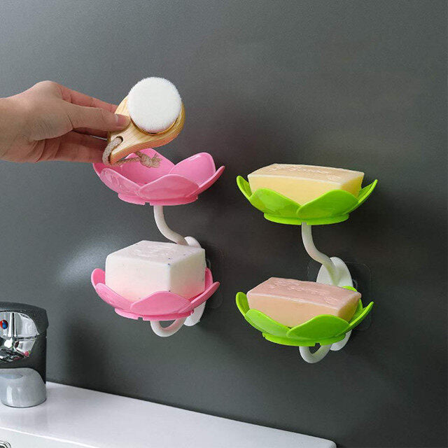 Wall mounted double layer lotus flower shaped soap holder