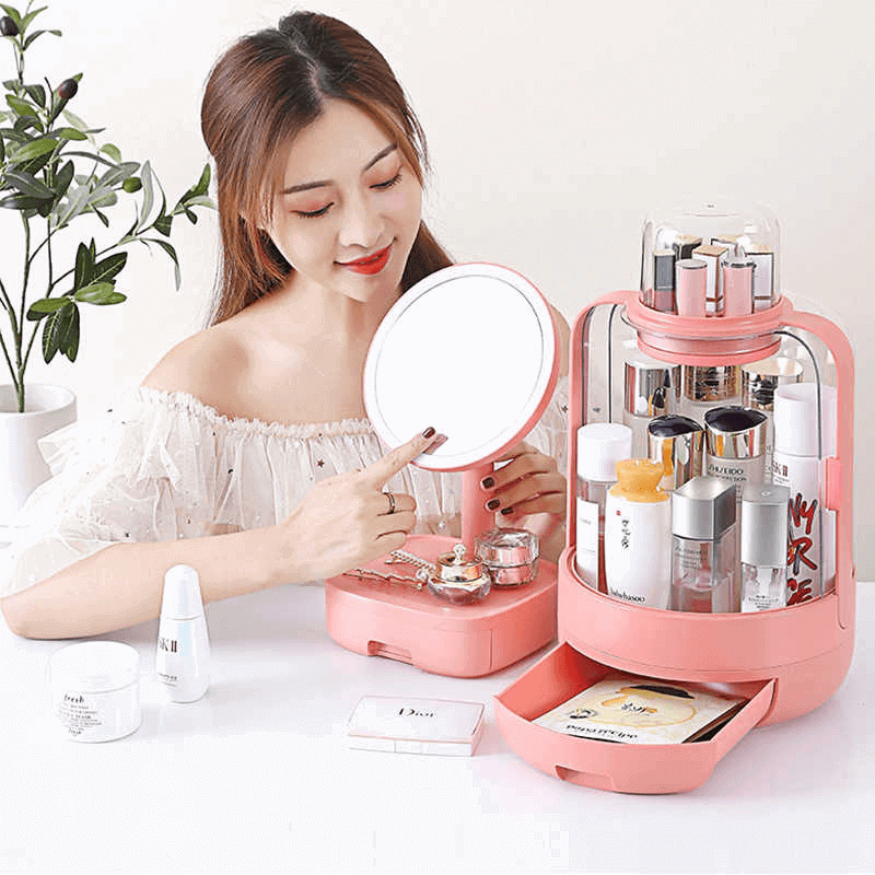 Full moon led mirror cosmetic storage box