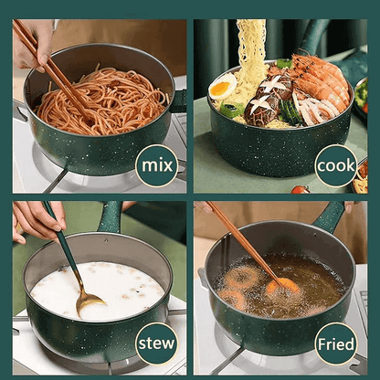Noodle cooking nonstick pan with lid n drainer