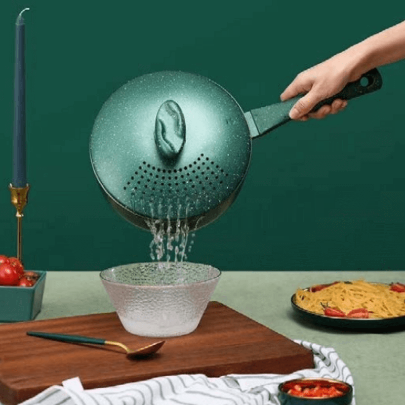 Noodle cooking nonstick pan with lid n drainer