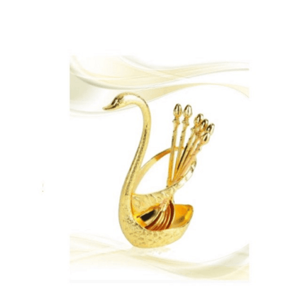 Artistically crafted gold swan table spoon set