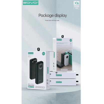 Sovo x16 20000 mah power bank with built in cables
