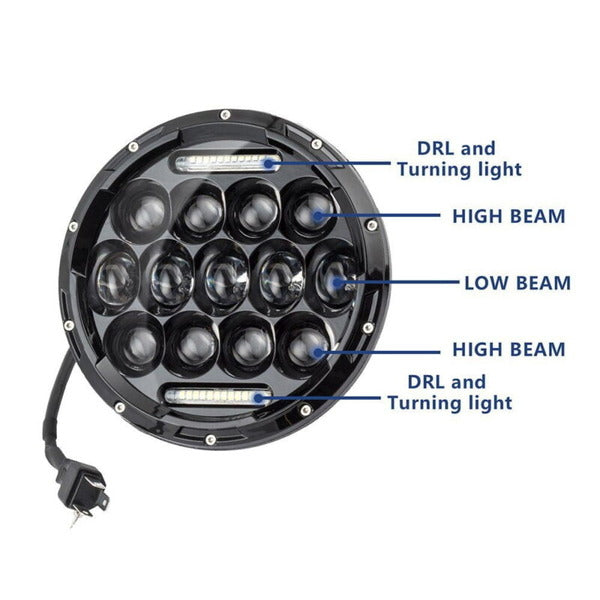 Universal 7 inch 75w 13 led round projector headlight