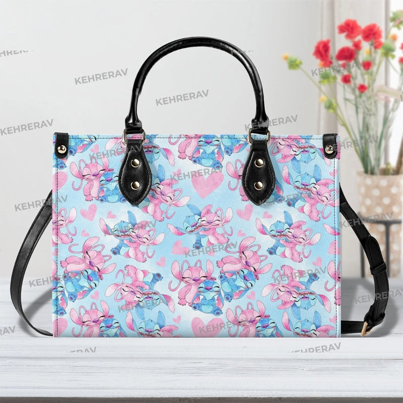 Gold handle flower bloom leather handbag