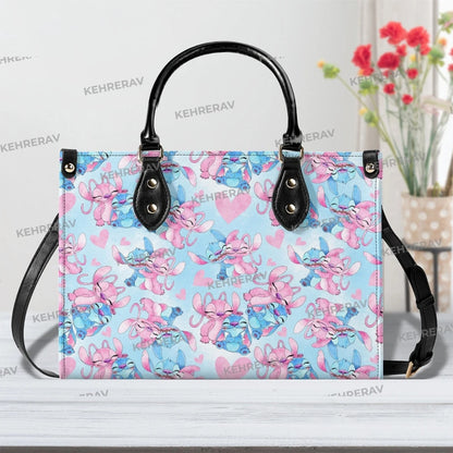 Gold handle flower bloom leather handbag