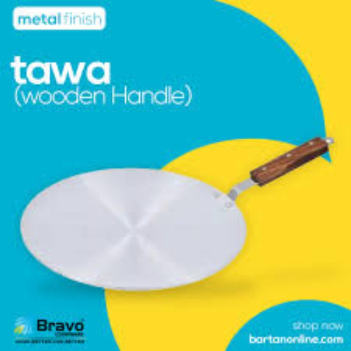 Bravo metal tawa with wooden handle - silver