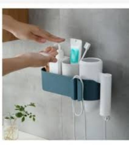 Multifunctional punch free wall mounted hair dryer storage holder