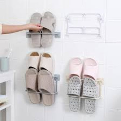 Adjustable space saving wall rack for slippers