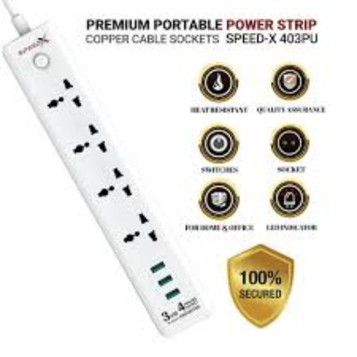 Speed x-303 power strip socket 3 switch sockets and 3 usb ports