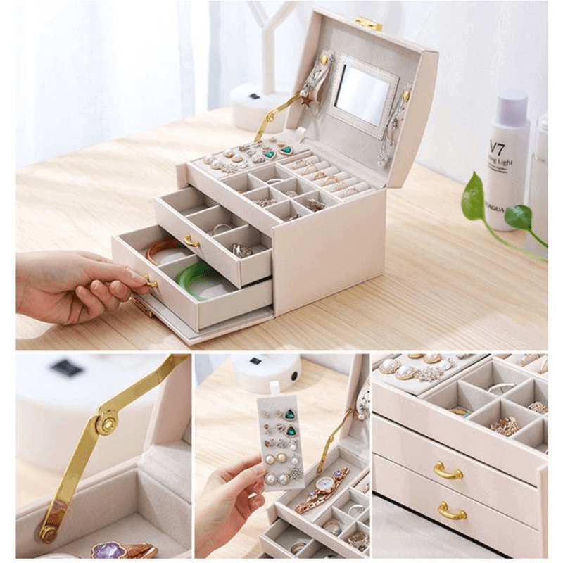 Generic 3 layers leather jewelry box