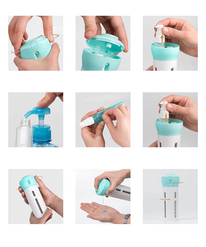 Mini handy dispenser with four small bottle