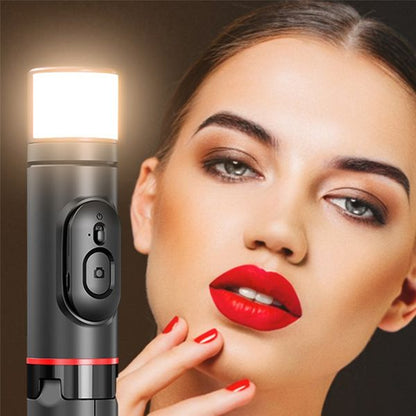 Selfie stick with fill light and tripod