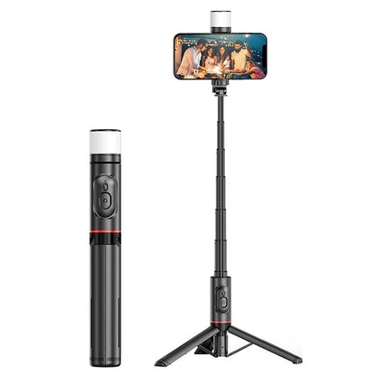 Selfie stick with fill light and tripod