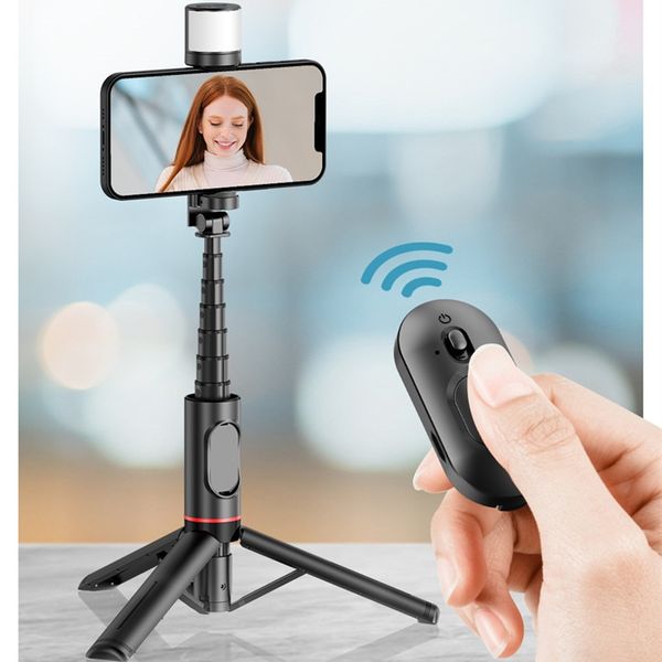 Selfie stick with fill light and tripod