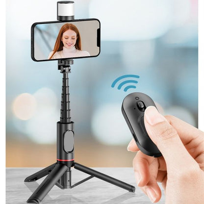 Selfie stick with fill light and tripod