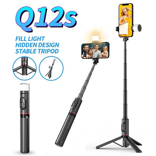 Selfie stick with fill light and tripod