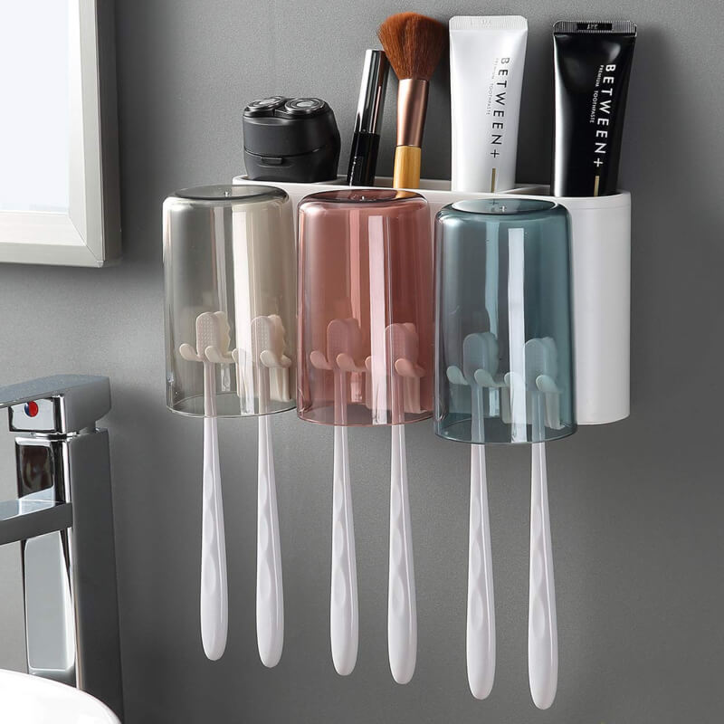 3 Cups Toothbrush holder with Toothpaste Dispenser-Squeezer