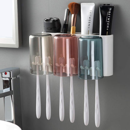 3 Cups Toothbrush holder with Toothpaste Dispenser-Squeezer