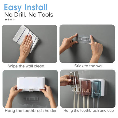 3 Cups Toothbrush holder with Toothpaste Dispenser-Squeezer