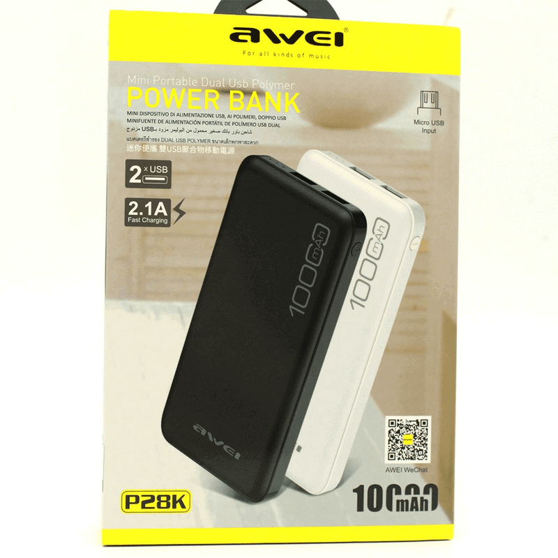 Power bank 10000mah fast charging awei p28k