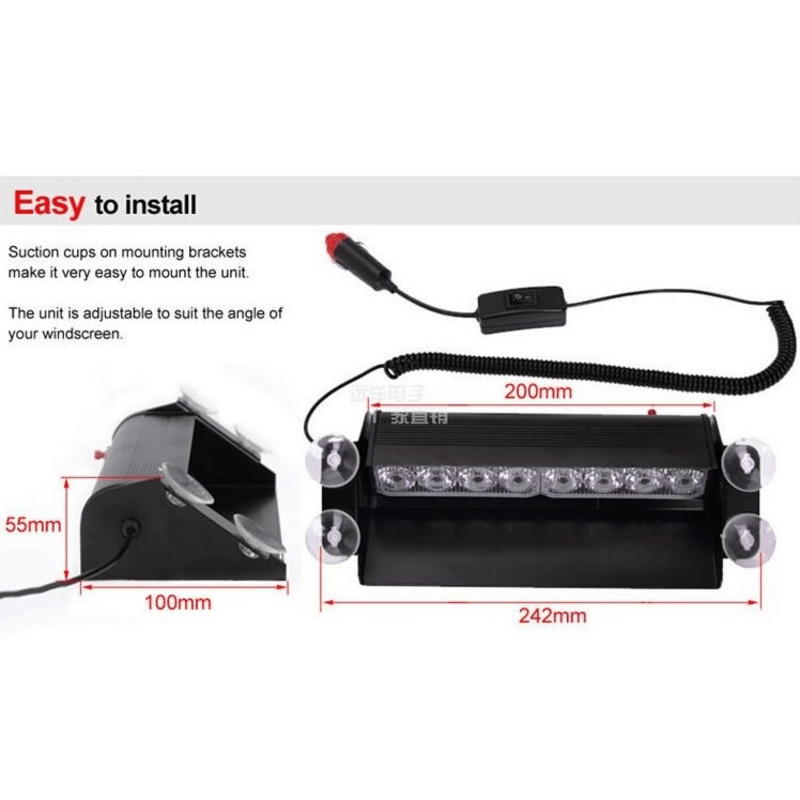 8 led red blue police flash light for dashboard