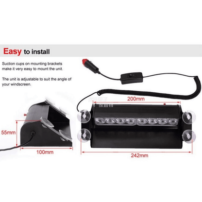 8 led red blue police flash light for dashboard