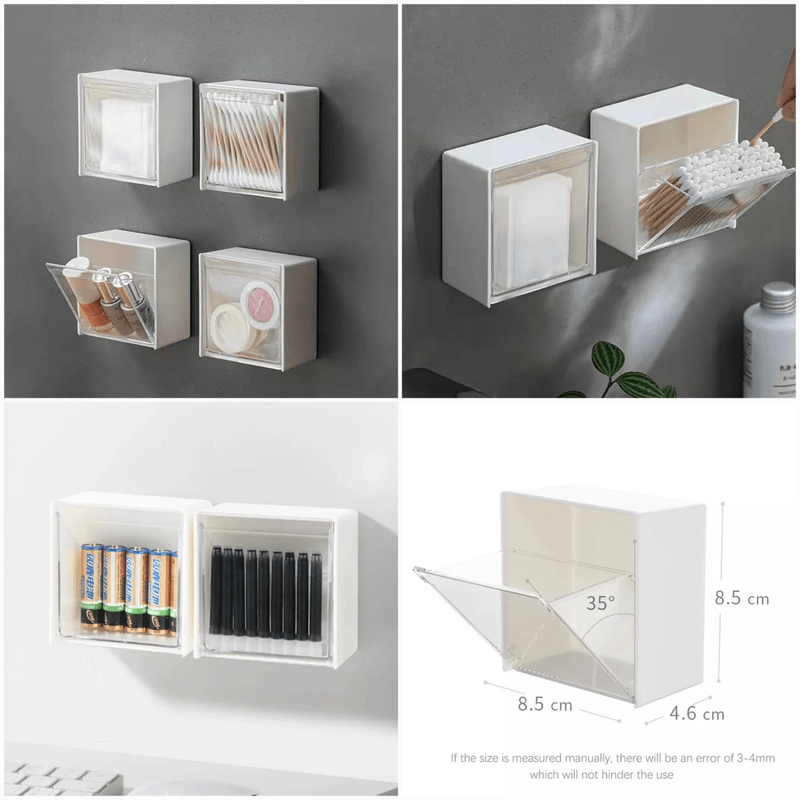 Self adhesive storage box flip top organizer 