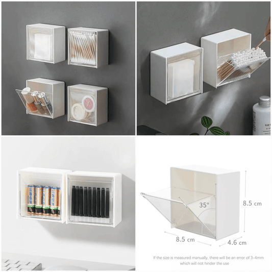 Self adhesive storage box flip top organizer 