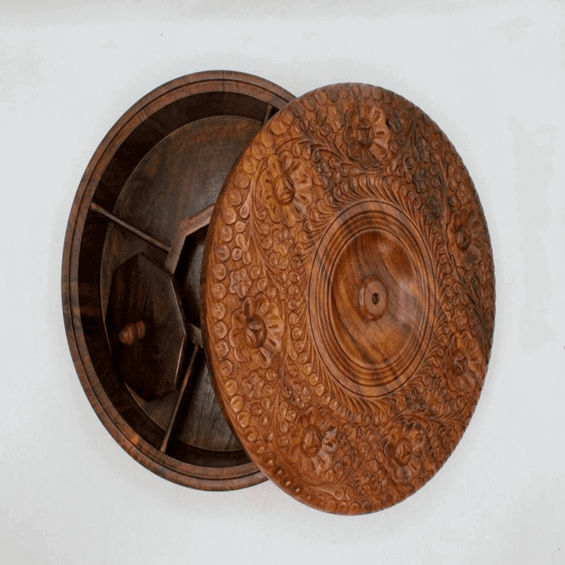 Sheesham wood dry fruit tray with lid